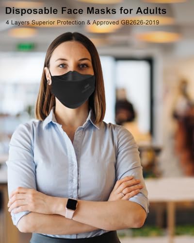 Image of KN95 Face Masks Black for Adults, Individually Wrapped, Breathable Disposable KN95 Mask with Elastic Ear Loop