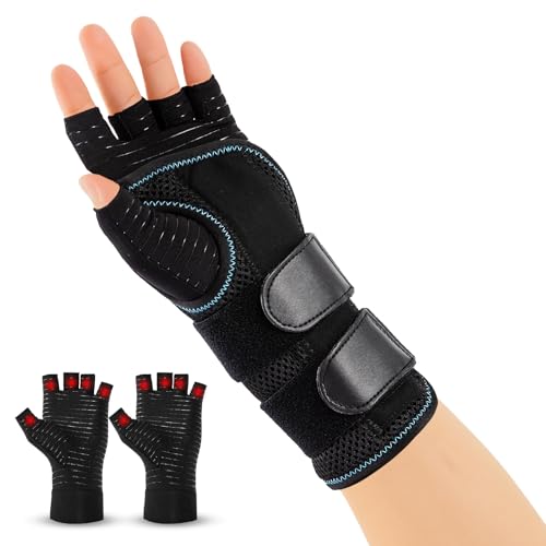 JLFDLLYYZQ 1 Pieza Ferula Tunel Carpiano Con 3 Férulas Aluminio Y 1 Par Guantes Para Artrosis, Ajustable Muñequera Tunel Carpiano, Muñequera Para Tendinitis Izquierda, L