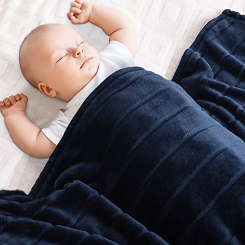 Image of Bertte Plush Baby Blanket Swaddle Receiving Blankets Super Soft Warm Lightweight Breathable Unisex for Infant Toddler Crib Stroller, 33"x 43", Navy (TH-Solid001-NV-33X43)