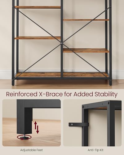 VASAGLE Bookcase, Bookshelf 5 Storey Standing Display Storage Rack, for Living Room, Office, Study Bedroom, Kitchen, Simple Assembly, Industrial Style, Rustic Brown and Black LLS155B01