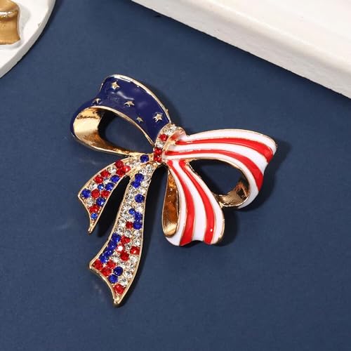Image of 4 th of July Brooch Pin Vintage Patriotic Red white and Blue Rhinestone USA Brooch Pin Classic American Flag Metal lapel Pin Jewelry for Women Men Fourth of July Independence Day Party Costume Accessories Gift