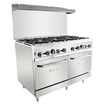 EMPURA 48" Double Base Natural Gas Range | Commercial Cooking Stove with Standard Oven and Cast-Iron Grate for Restaurant | (8) Burners, 30,000 BTU, 48"W x 32.50"D x 59.75"H, Stainless Steel, NSF