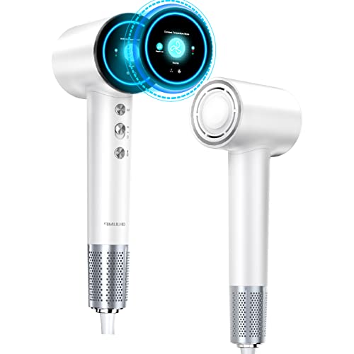 Hair Dryer with Display Screen and Concentrator, 110,000RPM Brushless Blow Dryer Fast Dry, OHJUMP 1400W Professional Ionic Hair Dryer, 3 Mode/3 Heating/2 Speeds, Constant Temperature Hair Care, White