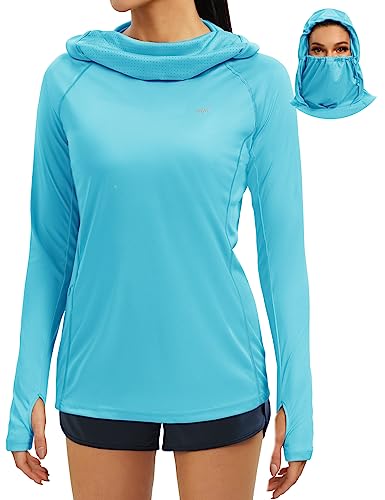 Iuga Spf Shirt Women Sun Protection Clothing Upf 50+ Hoodie With Face Cover Uv Hiking Long Sleeve Shirts Lightweight Outdoor Blue #TOP7