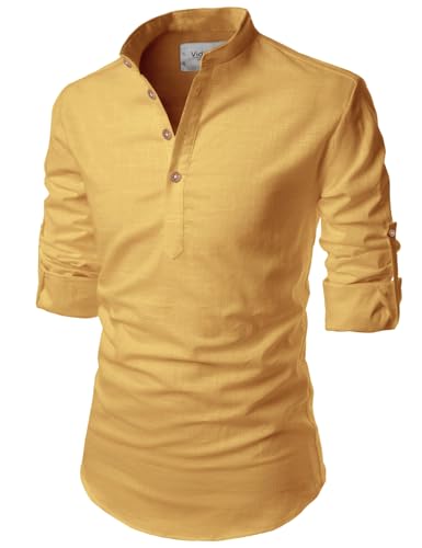 Image of Vida Loca Full Sleeve Mandarin Collor Cotton Casual Slim Fit Shirt for Men's