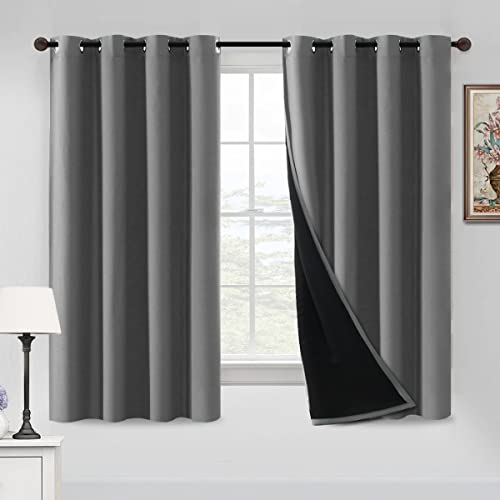 Flamingo P Grey 100% Blackout Curtains,Heavy Thermal Curtains With Black Lining,Noise Reducing Performance Draperies For Overnight Shift Worker,2 Pcs,52 Inches W X 63 Inches L #TOP22
