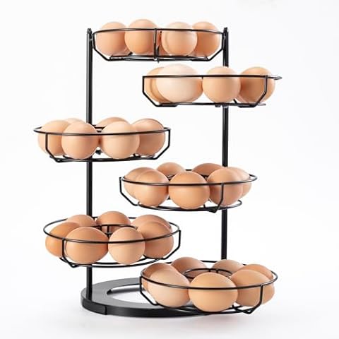 ELEATTRUN Egg Holder Fresh Egg Holder Countertop Spinner Egg Storage Basket 6 Layer Egg Basket Dispenser Chicken Egg Containers for Fresh Eggs for Countertop, Kitchen (Black) Cover