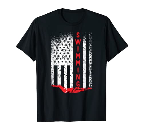 Patriotischer Schwimmer 4. Juli USA Schwimmen Amerikanische Flagge T-Shirt