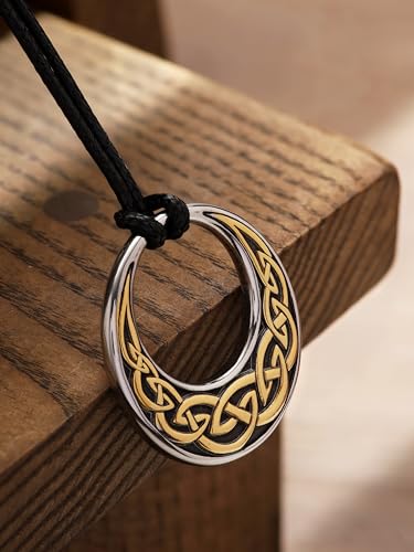 HAQUIL Celtic Knot Necklace, Gold Plated Stainless Steel Celtic Trinity Knot Charm Amulet Pendant, Faux Leather Cord, Celtic Jewelry Gift4