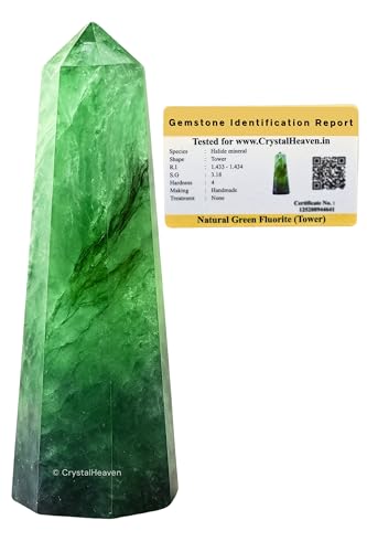 Image of Crystal Heaven Certified Green Fluorite Crystal Tower Obelisk Point for Chakra, Healing and Balancing - AAA Grade Original Certified Gemstone Agate for Reiki Meditation Yoga Spiritual (3-4 Inches)