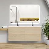 Homestyle4u 2666, dubbele wastafel met onderkast 120 cm dubbele wastafel, badkamermeubelset, hout, 3-delig, badkamerspiegel, led