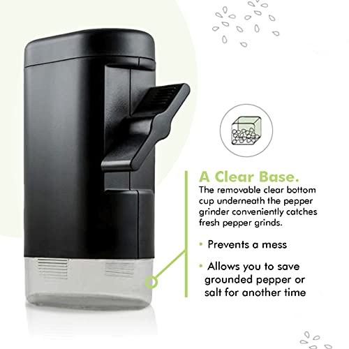 Pepper, Peppercorn & Salt Grinder-Mill Set by PepperMate - Easy-To-Fill, Gourmet, Ceramic Refillable Hand-Operated w/Measuring Cup, Precision Grind for Coarse or Fine Grinding (Black and White)