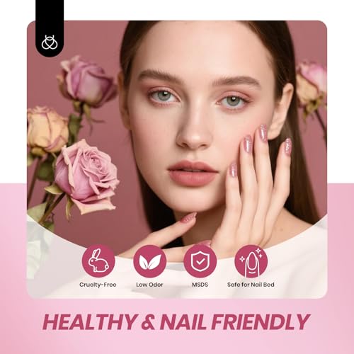 Image of Beetles Pink Glitter Gel Nail Polish Set - 6 Colors Jelly Gel Polish Kit Shimmer Pink Neutral Gel Sheer Translucent Effect Soak off UV DIY Salon Manicure Gift for Women