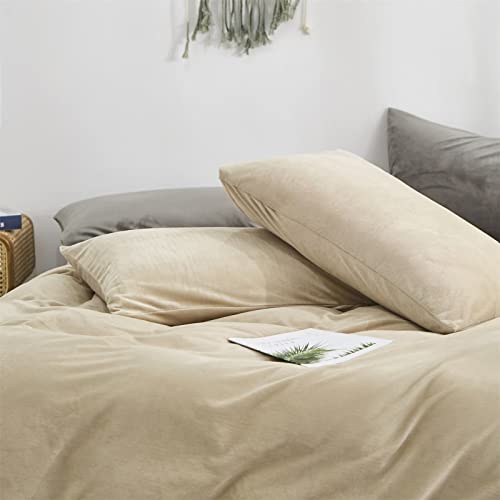 Houseri Taupe Velvet Comforter Set Full Fluffy Khaki Bedding Comforter Full Size Light Brown Sherpa Comforter Sets Flannel Puffy Tan Fuzzy Comforter Set Full For Boys Girls Sand Color Bedding Full #TOP2