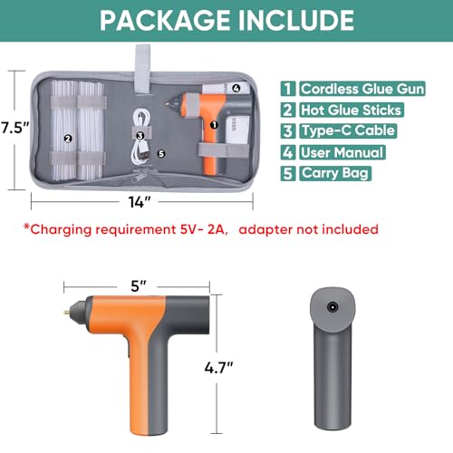 Image of ROMECH Cordless Hot Glue Gun, Auto Dispensing Craft Glue Gun with 30 Pcs Glue Sticks, 3Ah Type-C Rechargeable Glue Gun Kit with Storage Case (Orange)