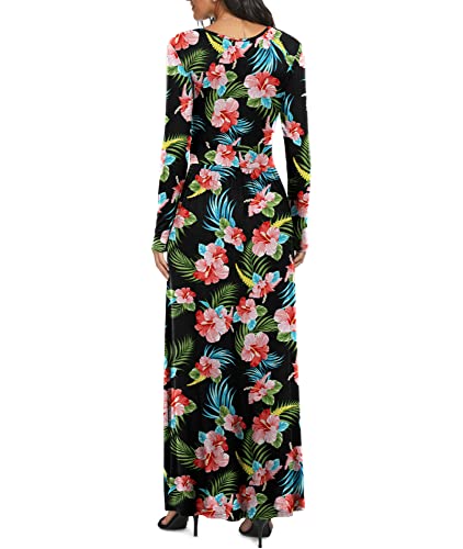 Image of LILBETTER Women Long Sleeve Deep V Neck Loose Plain Long Maxi Casual Dress