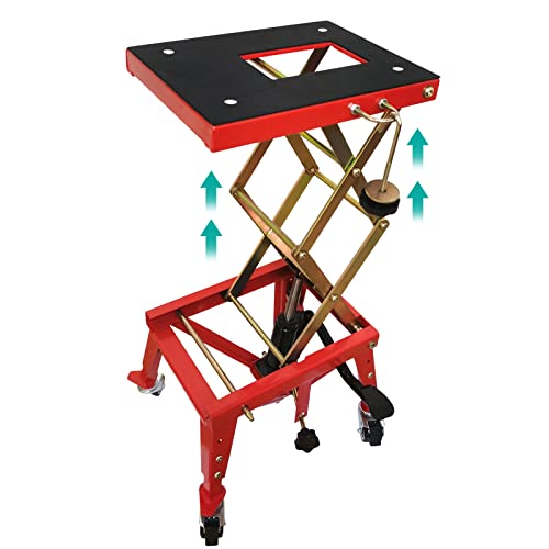 Eachbid 350Lbs Heavy Duty Hydraulic Motorcycle Lift Table Foot Operated Scissor Jack Stand With 4 Wheels For Atv Dirt Bike Scooter Atv, Red, 158Kg Weight Capacity #TOP6