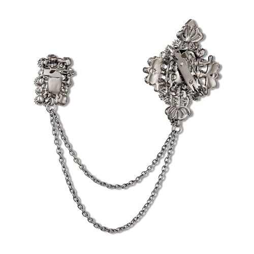 Image of Mahi Victorian Style Artificial Pearl & Crystal Sherwani Brooch Pin with Hanging Chain for Men (PABP1101193PR)