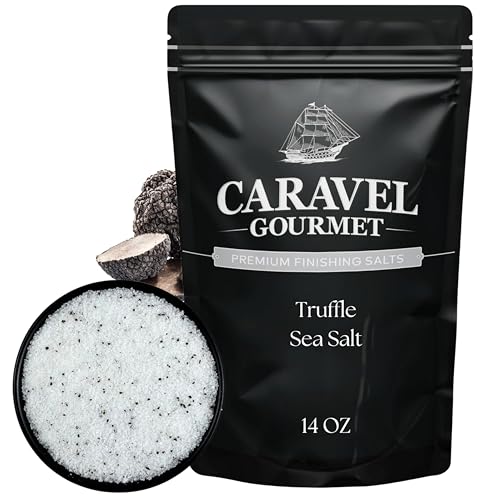 Black Truffle Salt for Seasoning and Finishing – Italian Salt with Truffle Oil that Adds Flavor to Popcorn and Fries – 14 oz Refill Pouch by Caravel Gourmet