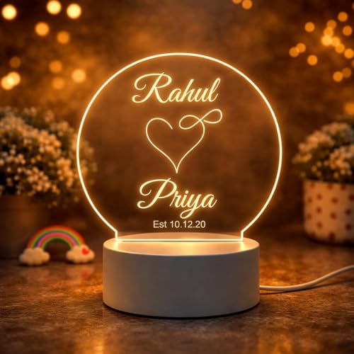 Image of Customized 3D Lamp for Couples - Personalized LED Night Light with Names, Unique Gift for Husband Wife, Custom Romantic Decor for Birthday, Wedding, or Valentine (Infinity Heart)