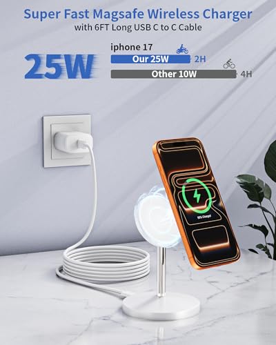 Image of Magnetic Wireless Charger Stand, 25W Fast Mag Safe Charger iPhone Stand, 6FT Magnet Wireless Charging Station Pad with 35W Adapter for iPhone 17 Air 17 Pro 17 Pro Max 16 15 14 13 12, AirPods Pro 2 /3 /4