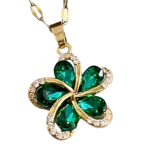 Collier zircon vert et pendentif fleur en acier 316L, le cadeau idéal pour femme