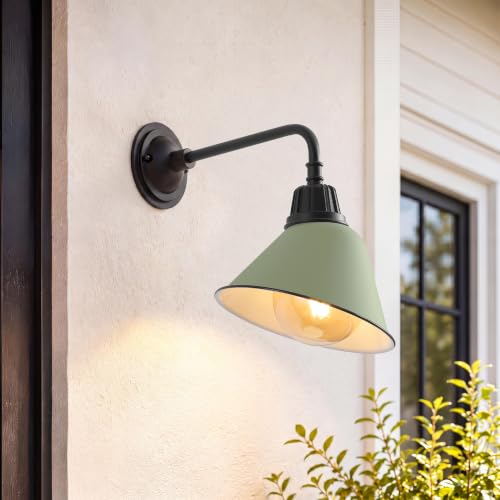 Image of JONATHAN Y Croydon 1-Light Gooseneck Barn Sconce 9.63 inch, Matte Olive Green