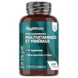 Multivitamines et Minéraux   400 Micro Comprimés Vegan (+ 1 An)   27 Nutriments Essentiels Vitamines A B C D E K, Calcium, Magnesium, Zinc, Fer, Iode, Potassium, Vitamines, Minéraux et Compléments