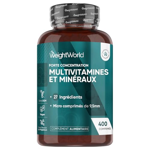 Multivitamines et Minéraux - 400 Micro-Comprimés Vegan (+ 1 An) - 27 Nutriments Essentiels Vitamines A B C D E K, Calcium, Magnesium, Zinc, Fer, Iode, Potassium, Vitamines, Minéraux et Compléments