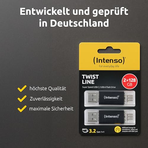 Intenso Twist Line Dual USB-Stick 2X 128GB - Super Speed USB 3.2 Gen 1x1 mit bis zu 70 MB/s, USB-C und USB-A, Anthrazit