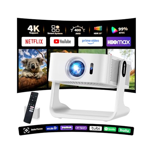 Beamer Kompatibel mit Netflix 2026 Neuer 4K Projektor mit 5G WiFi 6 und Bluetooth 5.4 Tragbarer Beamer 1080P Native mit Auto Focus & Keystone, für Zuhause, Outdoor und Schlafzimmer Projektor, Weiß