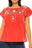 unik Women Traditional Puebla Mexican Embroidered Blouse (Coral, X-Large)