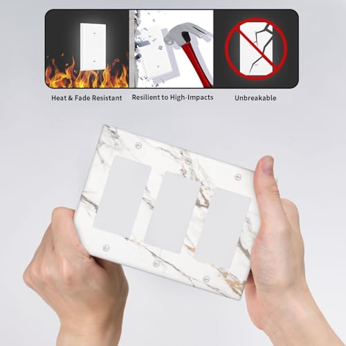 Decorative Outlet Covers Modern Grey Gold Marble Texure 3 Gang Outlet Cover Wall Plate Triple Rocker Light Switch Cover Plate Switch Plate Covers for Kitchen Bathroom Home Decor