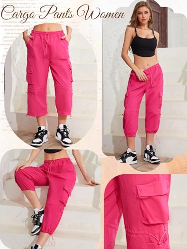 QYANGG Capri Pants for Women Baggy Parachute Pants for Women Ruched Cargo Pants Womens Capri Pants Drawstring ElasticY2K4
