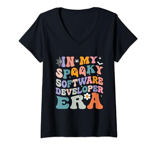 Fantastico costume di Halloween in My Spooky Software Developer Era Maglietta con Collo a V