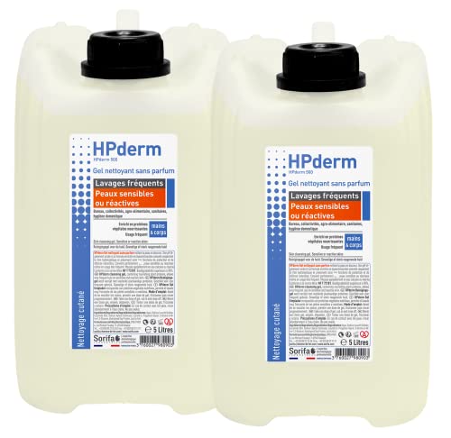 SORIFA - Lote de 2 - HPderm Gel limpiador sin perfume - Lavados frecuentes - Pieles sensibles o reactivas - Manos y cuerpos - Proteínas protectoras de soja - pH neutro, sin jabón - Bidón 5L