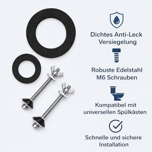 Spülkasten Ersatzteile – Schaumstoffdichtungen 110 mm und 80 mm + Edelstahlschrauben 90 mm M6 und Unterlegscheiben – Universal-Set zum Abdichten des Tanks und zur Vermeidung von Wasserlecks