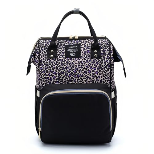Image of Armbq Leopard Print Diaper Bag Backpack Multi-Function Diaper Bag for Baby Care Waterproof Travel Baby Bag for Mom Purple