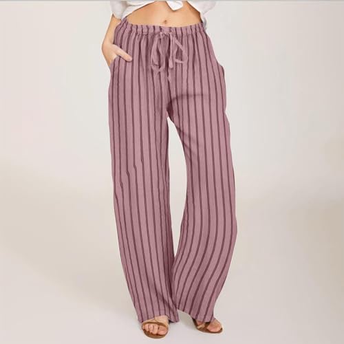 Generic Palazzo Pants for Women Dressy Elastic High Waisted Drawstring Wide Leg Pant Loose Casual Comfy Split Bottom Trousers2