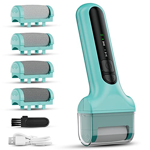YAMYONE Rapeuse Pieds Electrique Râpe à Pieds Rechargeable Etanche Soin des Pieds 2 Vitesses 4 Rouleaux Exfoliante Pédicure Lime Ponceuse Callosité (Blanc) (Vert) Cover