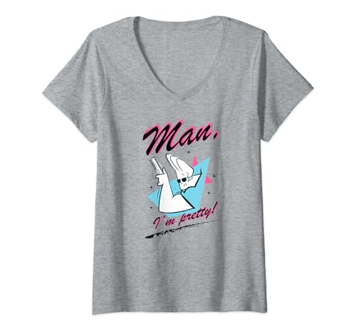 Womens Johnny Bravo Man, I'm Pretty! V-Neck T-Shirt