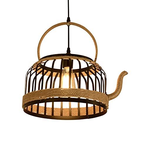 Strong Durable Retro Hemp Rope Creative Chandelier American Wrought Iron Pendant Light E27 Teapot Industrial Hanging Lamp For Bar Hot Pot Restaurant Cafe Milk Tea Shop Tea Room Suspension Light Perfec #TOP14