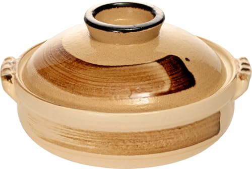 【佐治陶器】 田舎刷毛目土鍋 6号 萬古焼 日本製 1人用 直火 一人暮らし 電子レンジ オーブン対応 直径19.5cm ひとり鍋 陶器製