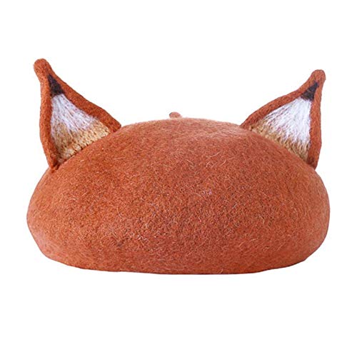 Mjwlgs Slouchy Baskenmütze Frauen Mädchen Retro Barett-Kappe Nette 3D-Katze Fuchs Spitze Ohren Faux Filzmaler Hut (Color : B) Cover