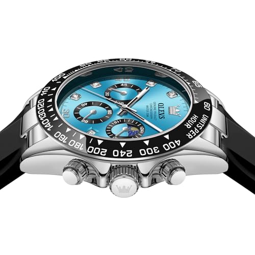 Image of OLEVS Watches for Men Business Diamond Moon Phase Male Watch Chronograph Fashion Dress Waterproof Date Analog Quartz Waterproof SiliconeMen Wrist Watch