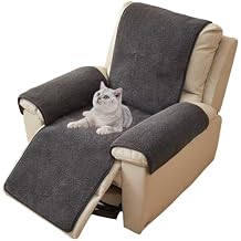 Recliner Slipcovers with Pocket Soft Warm Nonslip Lazy Boy Recliner Chair Covers Stay in Place Sherpa Fleece 1 Seat Reclining Sofa Covers with Elastic Straps Pet Friendly Dark Grey