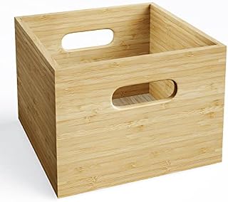 KD Essentials  Bamboo storage box M, stackable  medium (practical, stylish all-purpose bamboo boxes for the office, living room, lounge, and kitchen, certified sustainable wood, natural colour)