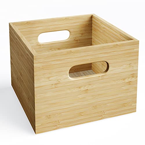 KD Essentials - Boîte de rangement en bambou, empilable - moyenne (boîtes en bambou pratiques et élégantes pour le bureau, le salon et la cuisine, en bois certifié durable, couleur naturelle) Cover