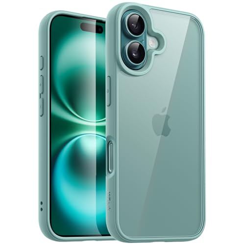 JETech Case for iPhone 16 Plus 6.7-Inch, Shockproof Phone Bumper Cover, Solid Color Matte TPU Frame, Anti-Scratch Clear Back (Teal)