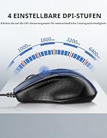 TECKNET Maus mit Kabel, 6400 DPI, Computermaus mit 6 Tasten, Hellblau – Ansicht 2